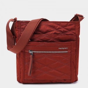 Red Brown Women's Hedgren Quilted Orva Rfid Crossbody Bags | BGQ1931JA