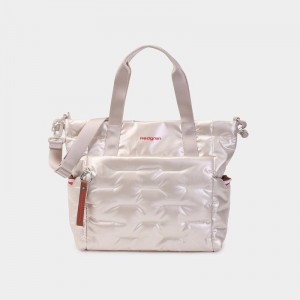 White Beige Women's Hedgren Puffer Tote Bags | AXJ837MD