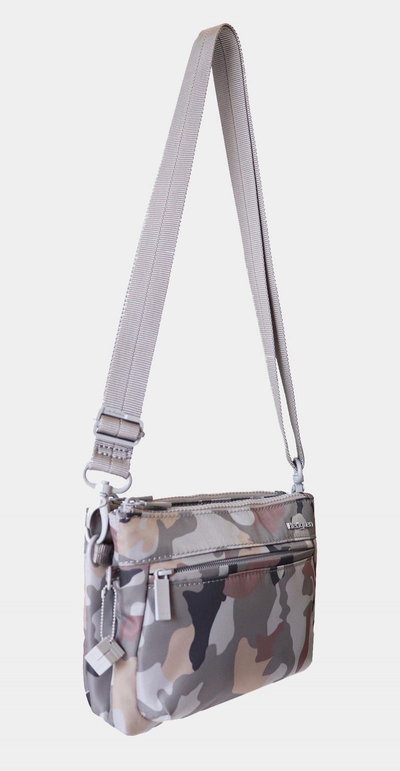 Grey Camo Women's Hedgren Rain Sustainably Made Crossbody Bags | CNJ8632DU