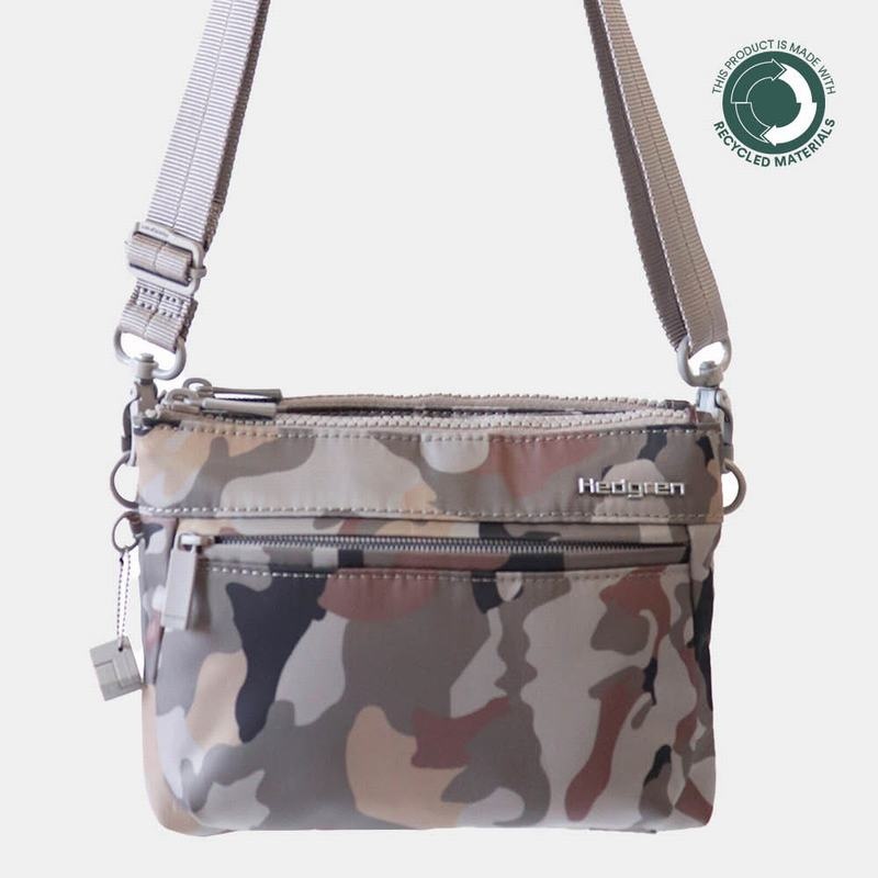 Grey Camo Women\'s Hedgren Rain Sustainably Made Crossbody Bags | CNJ8632DU