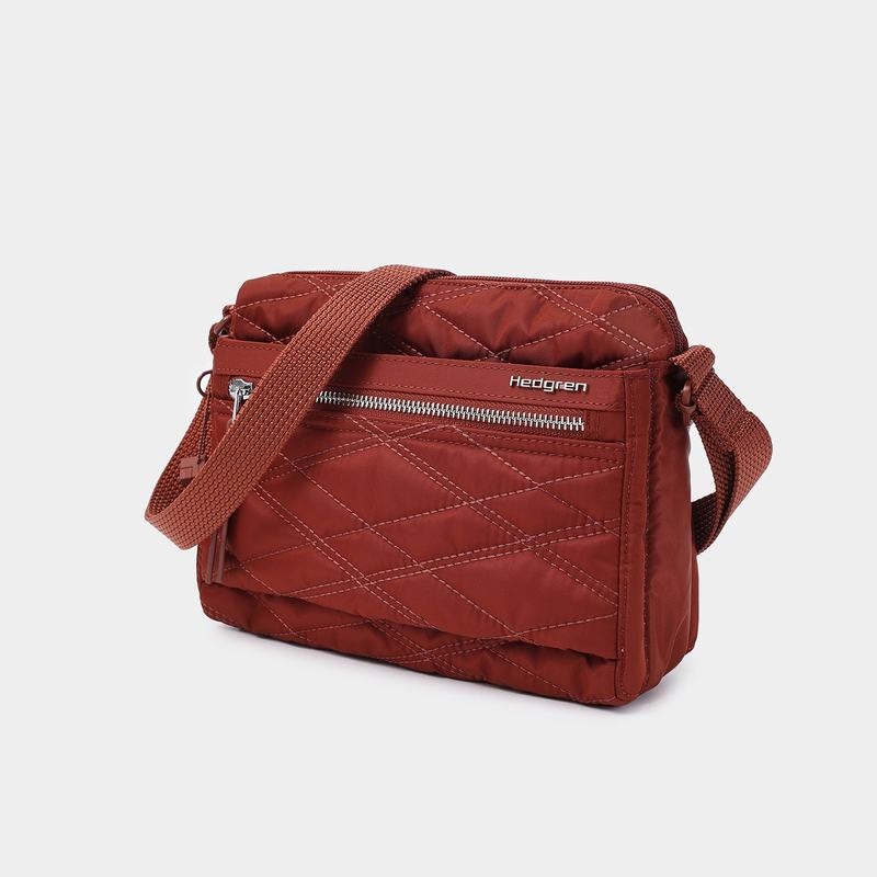 Red Brown Women's Hedgren Quilted Eye Rfid Shoulder Bags | ZAW5349GQ