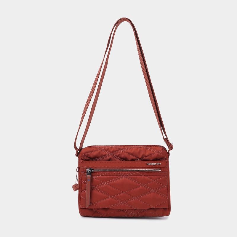 Red Brown Women's Hedgren Quilted Eye Rfid Shoulder Bags | ZAW5349GQ