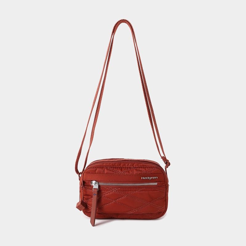 Red Brown Women's Hedgren Quilted Maia Mini Rfid Crossbody Bags | ZCW2766VQ