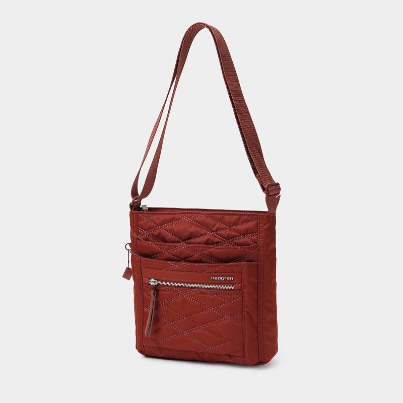 Red Brown Women's Hedgren Quilted Orva Rfid Crossbody Bags | BGQ1931JA