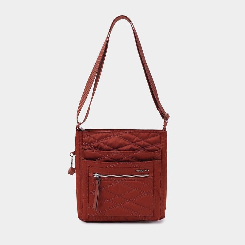 Red Brown Women's Hedgren Quilted Orva Rfid Crossbody Bags | BGQ1931JA