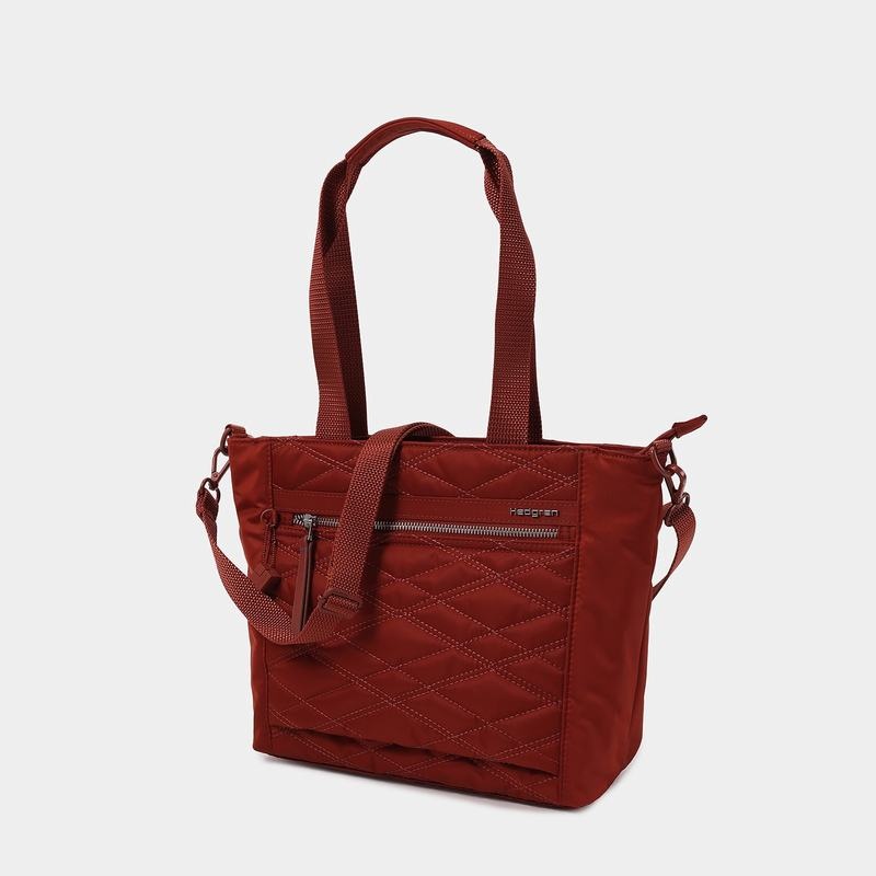 Red Brown Women's Hedgren Zoe Medium Rfid Tote Bags | KWZ377AB