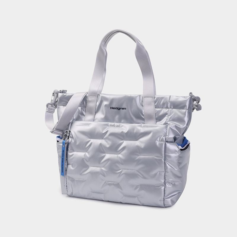 Silver Blue Women's Hedgren Puffer Tote Bags | DUE8827RT