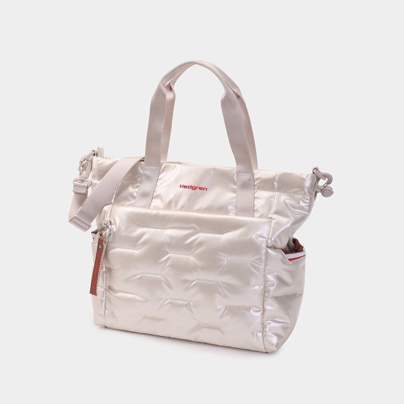 White Beige Women's Hedgren Puffer Tote Bags | AXJ837MD