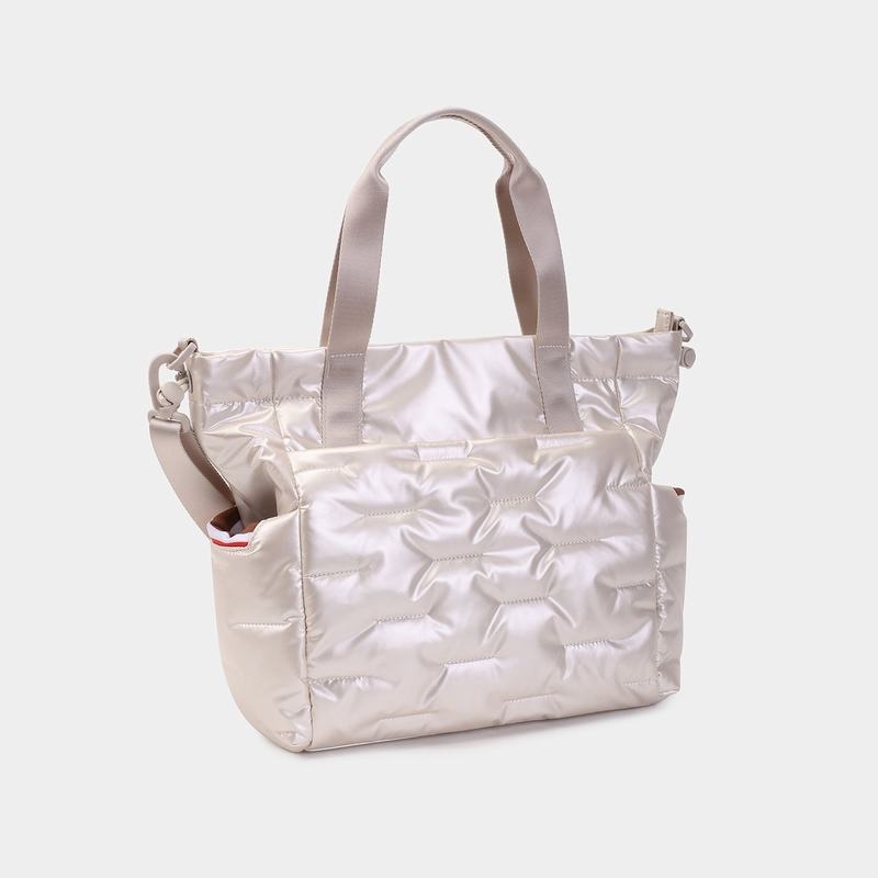 White Beige Women's Hedgren Puffer Tote Bags | AXJ837MD