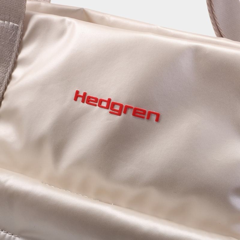 White Beige Women's Hedgren Puffer Tote Bags | AXJ837MD