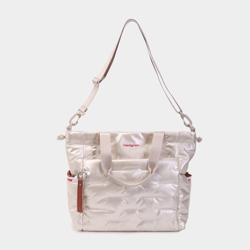 White Beige Women's Hedgren Puffer Tote Bags | AXJ837MD